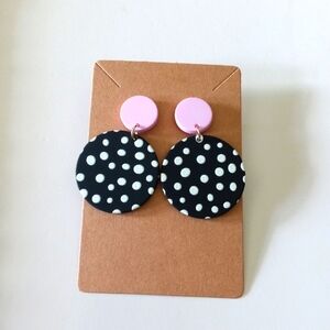 Polka Dot Earrings - Black and Pink